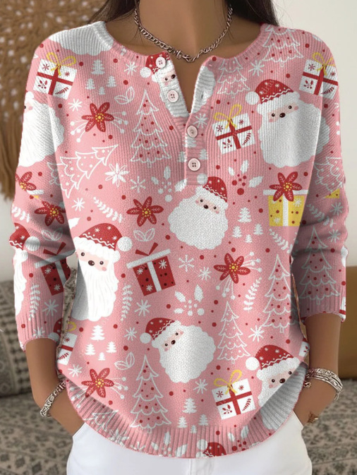 3D nyomtatású polo pulóver, hosszú ujjú, poliészter anyag, 4 gombos placket, lazább japán-koreai stílus (3D nyomtatás; 4 gombos placket; poliészter 95%+; hosszú ujjú)