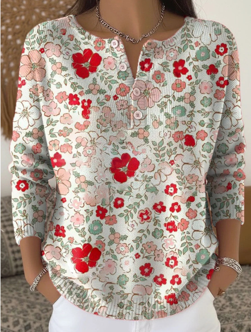 3D nyomtatású polo pulóver, hosszú ujjú, poliészter anyag, 4 gombos placket, lazább japán-koreai stílus (3D nyomtatás; 4 gombos placket; poliészter 95%+; hosszú ujjú)