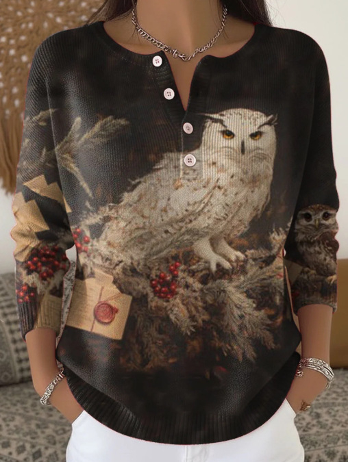 3D nyomtatású polo pulóver, hosszú ujjú, poliészter anyag, 4 gombos placket, lazább japán-koreai stílus (3D nyomtatás; 4 gombos placket; poliészter 95%+; hosszú ujjú)