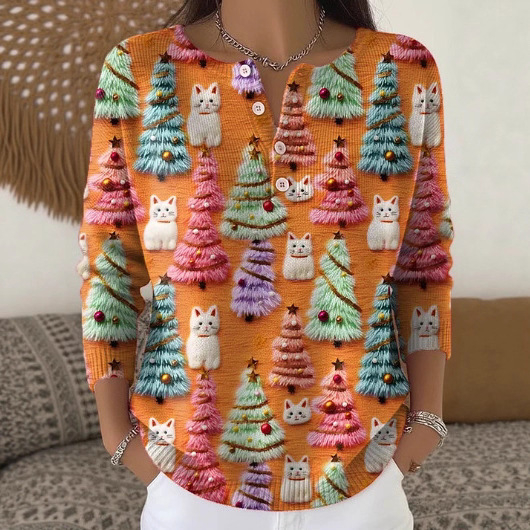 3D nyomtatású polo pulóver, hosszú ujjú, poliészter anyag, 4 gombos placket, lazább japán-koreai stílus (3D nyomtatás; 4 gombos placket; poliészter 95%+; hosszú ujjú)