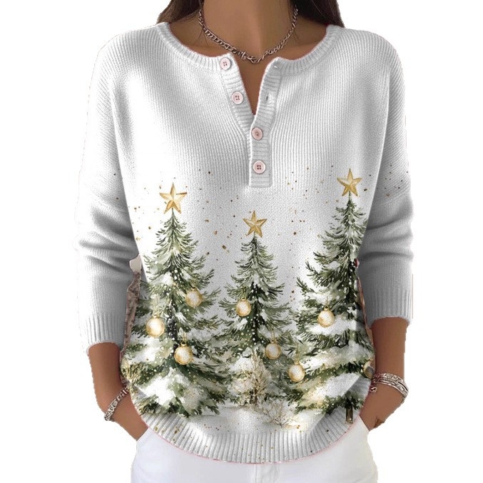 3D nyomtatású polo pulóver, hosszú ujjú, poliészter anyag, 4 gombos placket, lazább japán-koreai stílus (3D nyomtatás; 4 gombos placket; poliészter 95%+; hosszú ujjú)