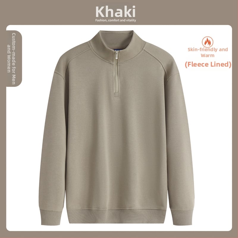 Sīvīters ar stāvā apkakle un pusatvēruma rāvējslēdzēju, logotipa apdruka, kokvilnas maisījuma audums, brīvs piegriezums