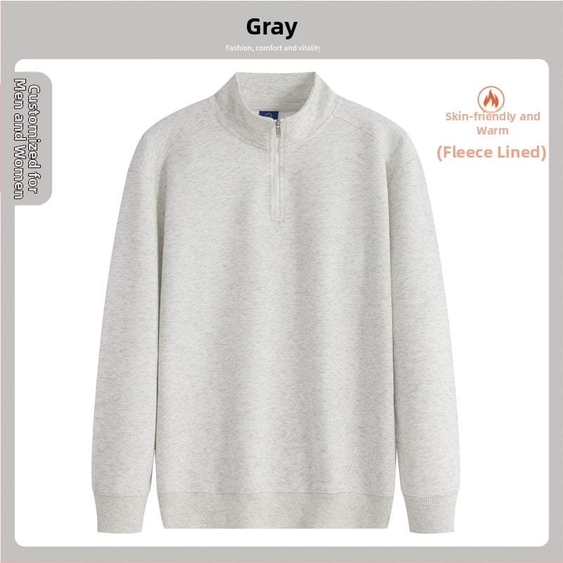 Sīvīters ar stāvā apkakle un pusatvēruma rāvējslēdzēju, logotipa apdruka, kokvilnas maisījuma audums, brīvs piegriezums