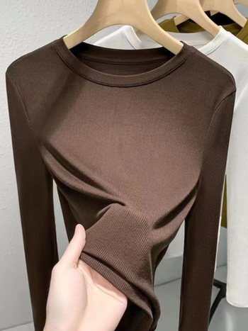 Топ от модал с дълги ръкави, кръгло деколте, едноцветен, слим фит