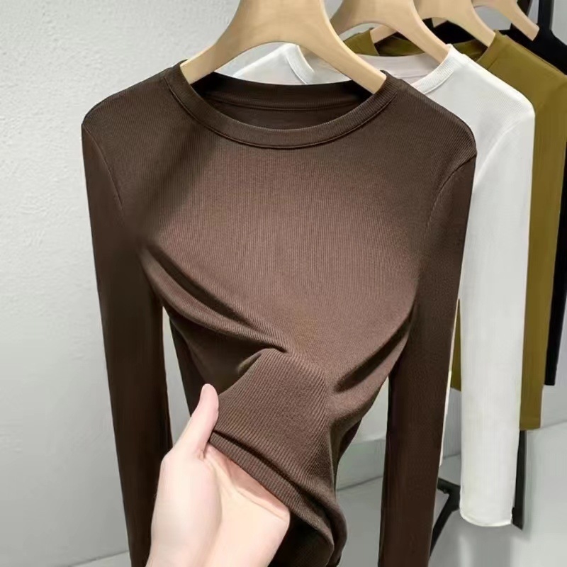 Топ от модал с дълги ръкави, кръгло деколте, едноцветен, слим фит