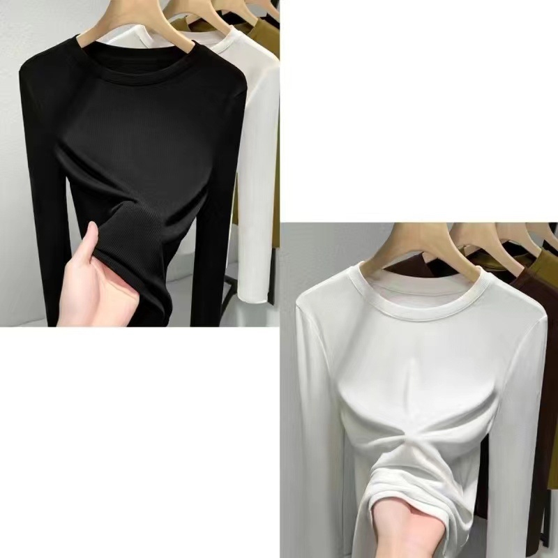 Топ от модал с дълги ръкави, кръгло деколте, едноцветен, слим фит