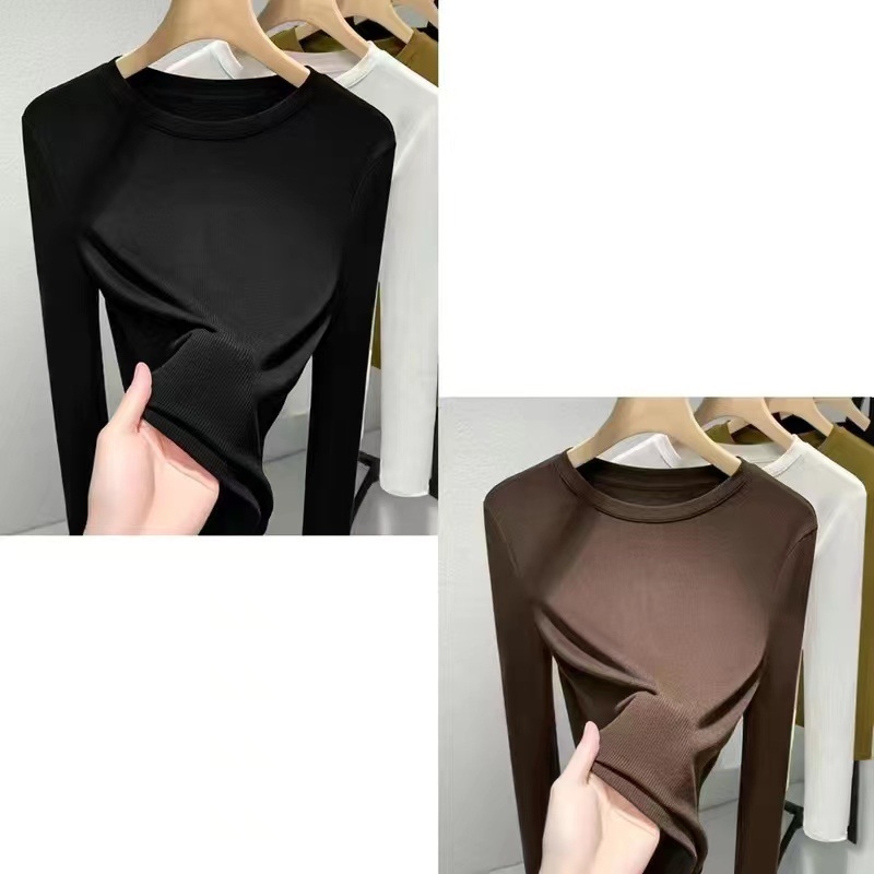 Топ от модал с дълги ръкави, кръгло деколте, едноцветен, слим фит