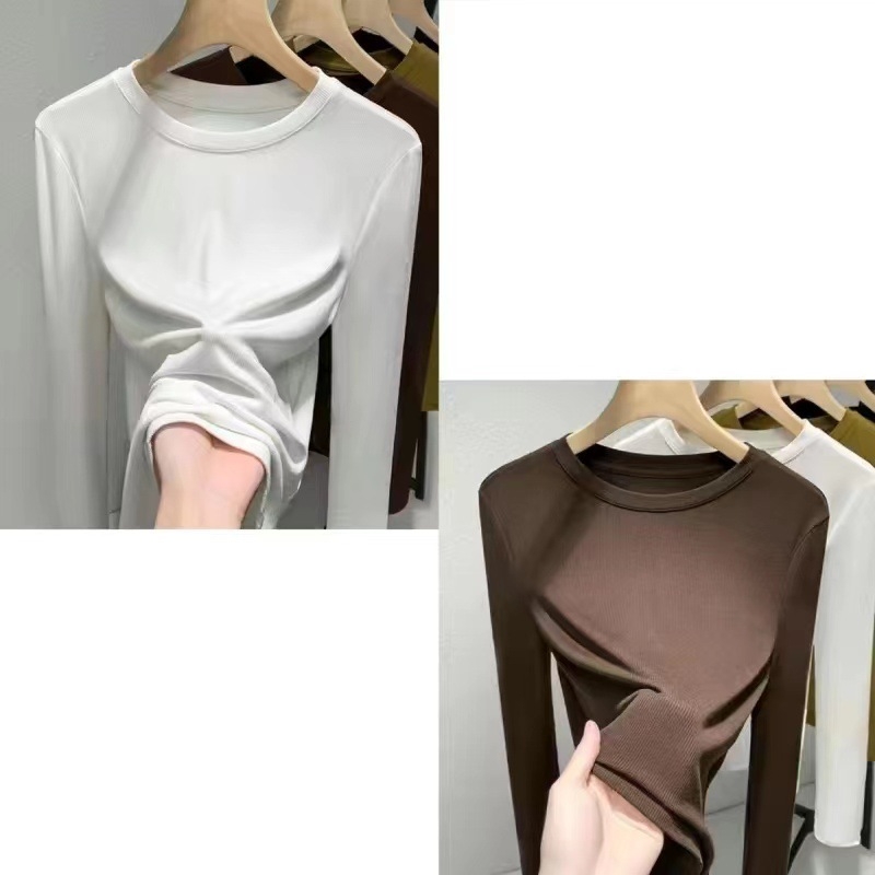 Топ от модал с дълги ръкави, кръгло деколте, едноцветен, слим фит