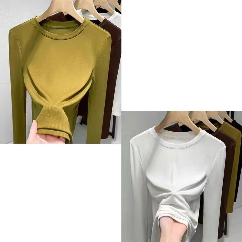 Топ от модал с дълги ръкави, кръгло деколте, едноцветен, слим фит