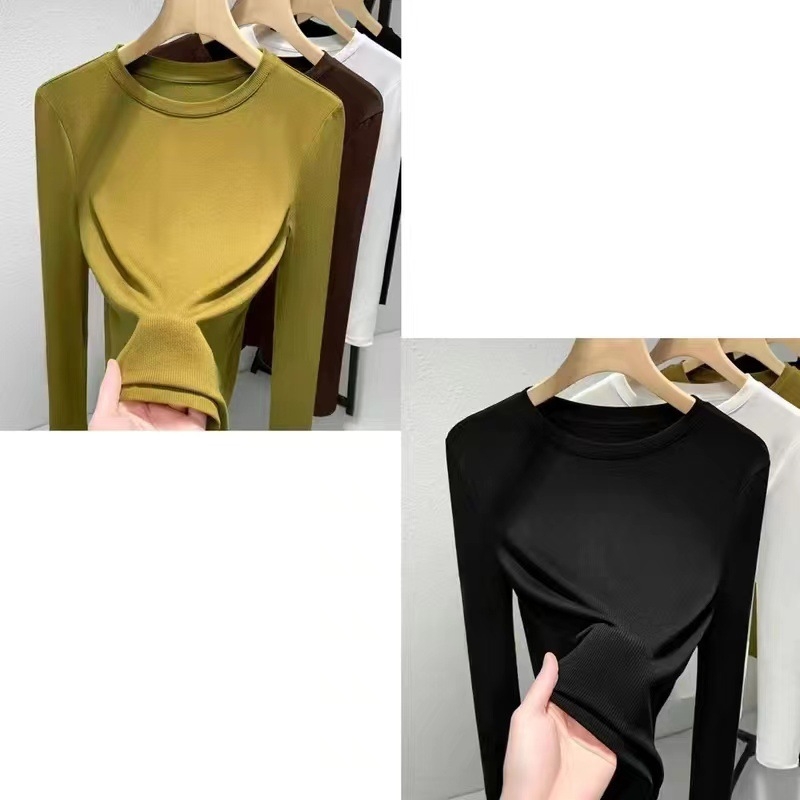 Топ от модал с дълги ръкави, кръгло деколте, едноцветен, слим фит