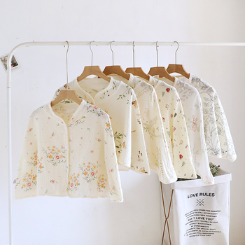 Ženski pončo za ramena od čiste pamucne gaze, ženska spavaća pidžama za proleće-leto-jesen, jednostavan stil, karikatura uzorak, održava toplinu