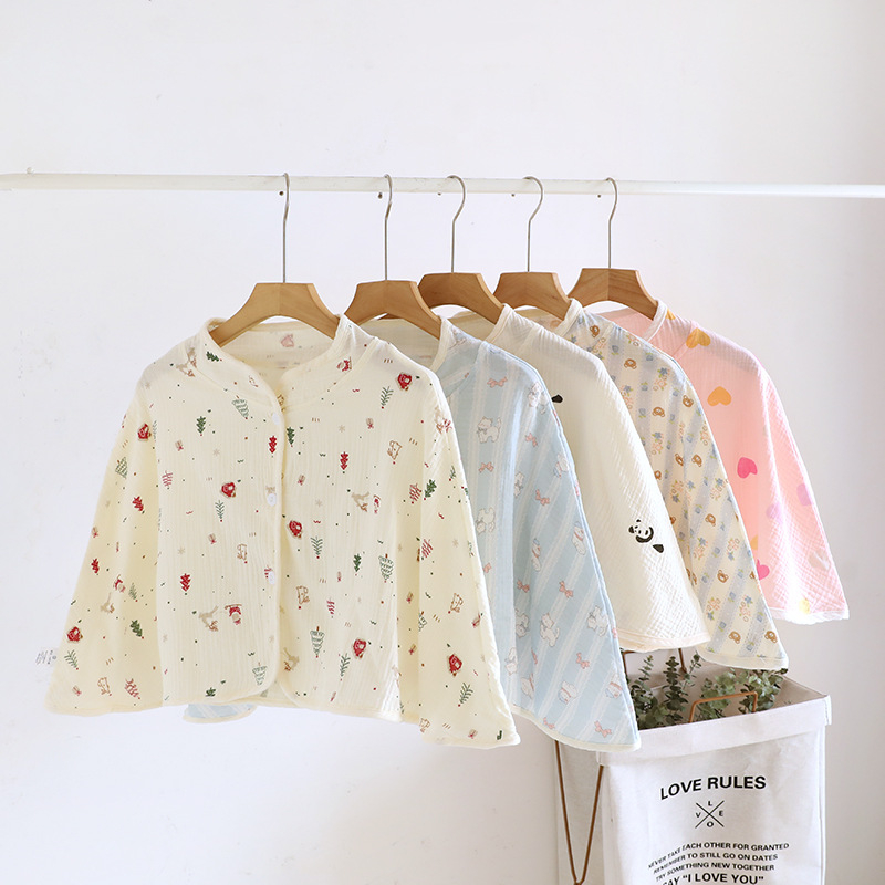 Ženski pončo za ramena od čiste pamucne gaze, ženska spavaća pidžama za proleće-leto-jesen, jednostavan stil, karikatura uzorak, održava toplinu