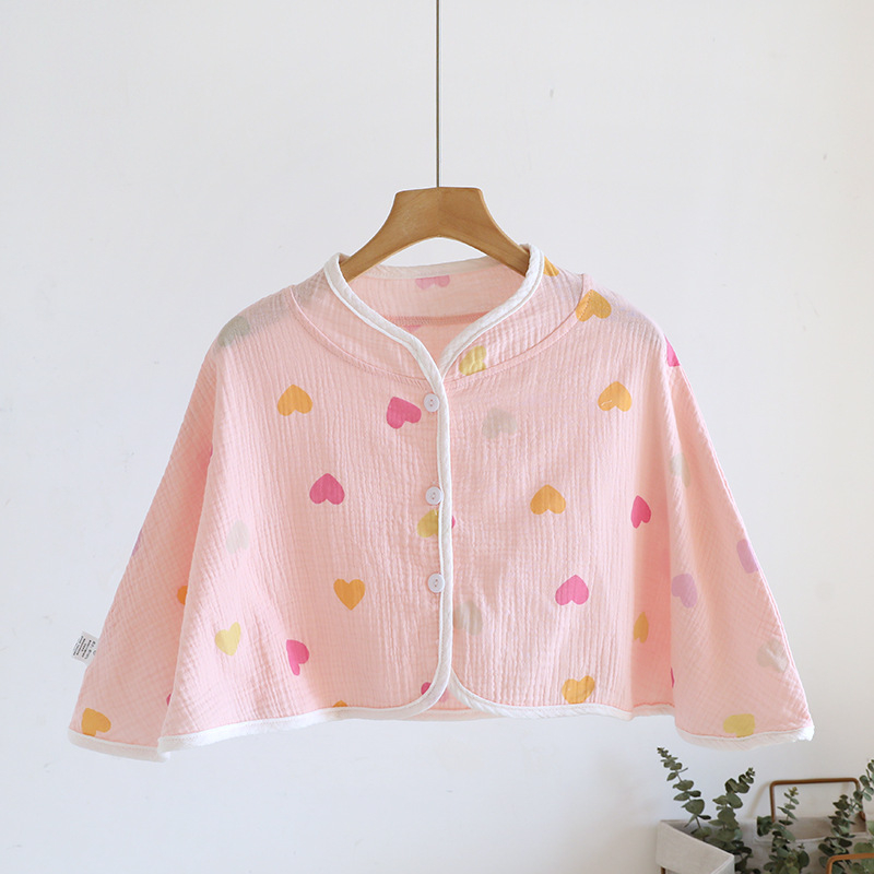 Ženski pončo za ramena od čiste pamucne gaze, ženska spavaća pidžama za proleće-leto-jesen, jednostavan stil, karikatura uzorak, održava toplinu