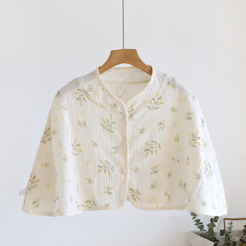 Ženski pončo za ramena od čiste pamucne gaze, ženska spavaća pidžama za proleće-leto-jesen, jednostavan stil, karikatura uzorak, održava toplinu