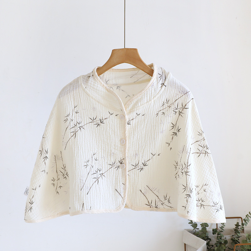 Ženski pončo za ramena od čiste pamucne gaze, ženska spavaća pidžama za proleće-leto-jesen, jednostavan stil, karikatura uzorak, održava toplinu