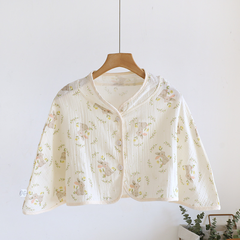 Ženski pončo za ramena od čiste pamucne gaze, ženska spavaća pidžama za proleće-leto-jesen, jednostavan stil, karikatura uzorak, održava toplinu