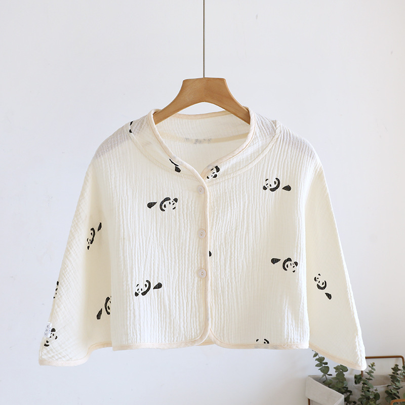 Ženski pončo za ramena od čiste pamucne gaze, ženska spavaća pidžama za proleće-leto-jesen, jednostavan stil, karikatura uzorak, održava toplinu