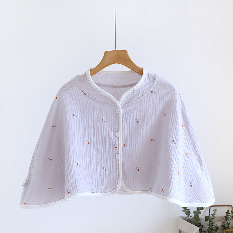 Ženski pončo za ramena od čiste pamucne gaze, ženska spavaća pidžama za proleće-leto-jesen, jednostavan stil, karikatura uzorak, održava toplinu