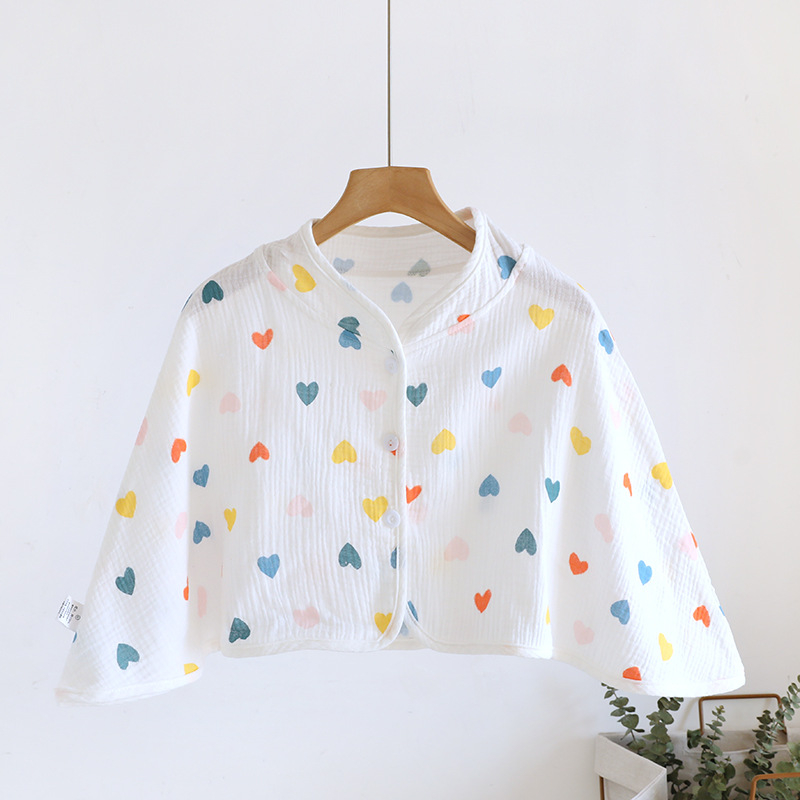 Ženski pončo za ramena od čiste pamucne gaze, ženska spavaća pidžama za proleće-leto-jesen, jednostavan stil, karikatura uzorak, održava toplinu