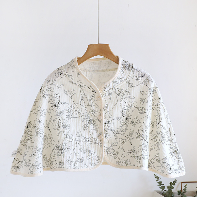 Ženski pončo za ramena od čiste pamucne gaze, ženska spavaća pidžama za proleće-leto-jesen, jednostavan stil, karikatura uzorak, održava toplinu