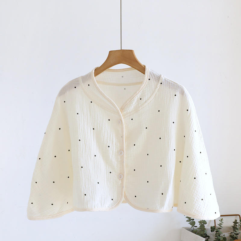 Ženski pončo za ramena od čiste pamucne gaze, ženska spavaća pidžama za proleće-leto-jesen, jednostavan stil, karikatura uzorak, održava toplinu