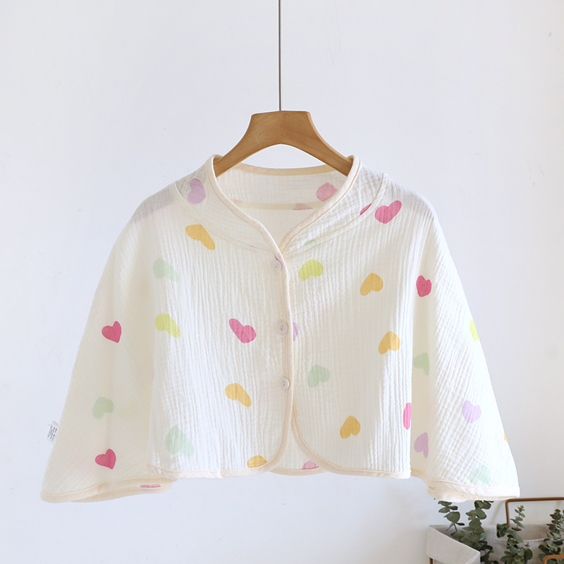 Ženski pončo za ramena od čiste pamucne gaze, ženska spavaća pidžama za proleće-leto-jesen, jednostavan stil, karikatura uzorak, održava toplinu