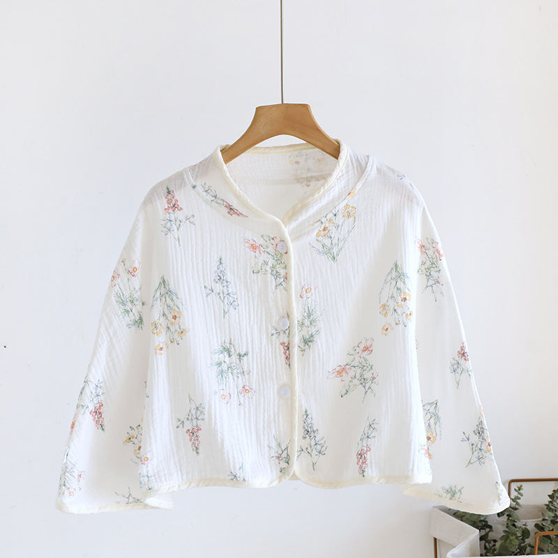 Ženski pončo za ramena od čiste pamucne gaze, ženska spavaća pidžama za proleće-leto-jesen, jednostavan stil, karikatura uzorak, održava toplinu