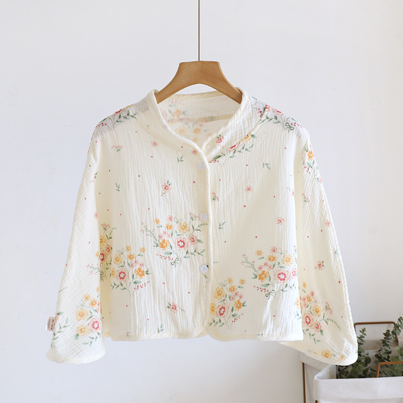 Ženski pončo za ramena od čiste pamucne gaze, ženska spavaća pidžama za proleće-leto-jesen, jednostavan stil, karikatura uzorak, održava toplinu