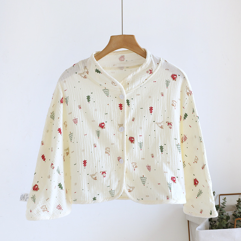 Ženski pončo za ramena od čiste pamucne gaze, ženska spavaća pidžama za proleće-leto-jesen, jednostavan stil, karikatura uzorak, održava toplinu