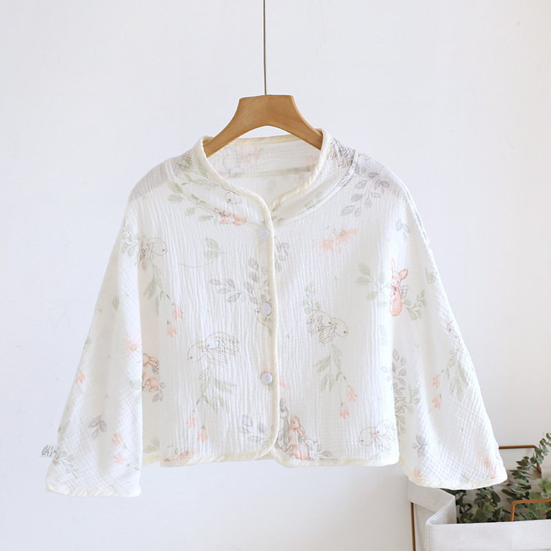 Ženski pončo za ramena od čiste pamucne gaze, ženska spavaća pidžama za proleće-leto-jesen, jednostavan stil, karikatura uzorak, održava toplinu