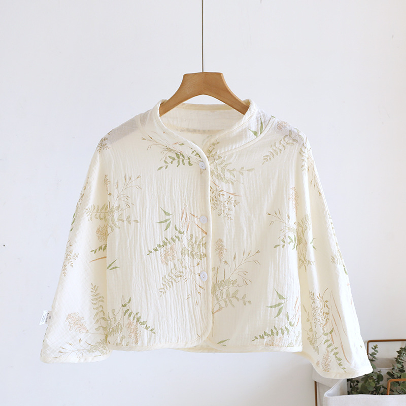 Ženski pončo za ramena od čiste pamucne gaze, ženska spavaća pidžama za proleće-leto-jesen, jednostavan stil, karikatura uzorak, održava toplinu