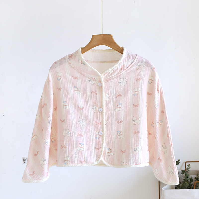 Ženski pončo za ramena od čiste pamucne gaze, ženska spavaća pidžama za proleće-leto-jesen, jednostavan stil, karikatura uzorak, održava toplinu