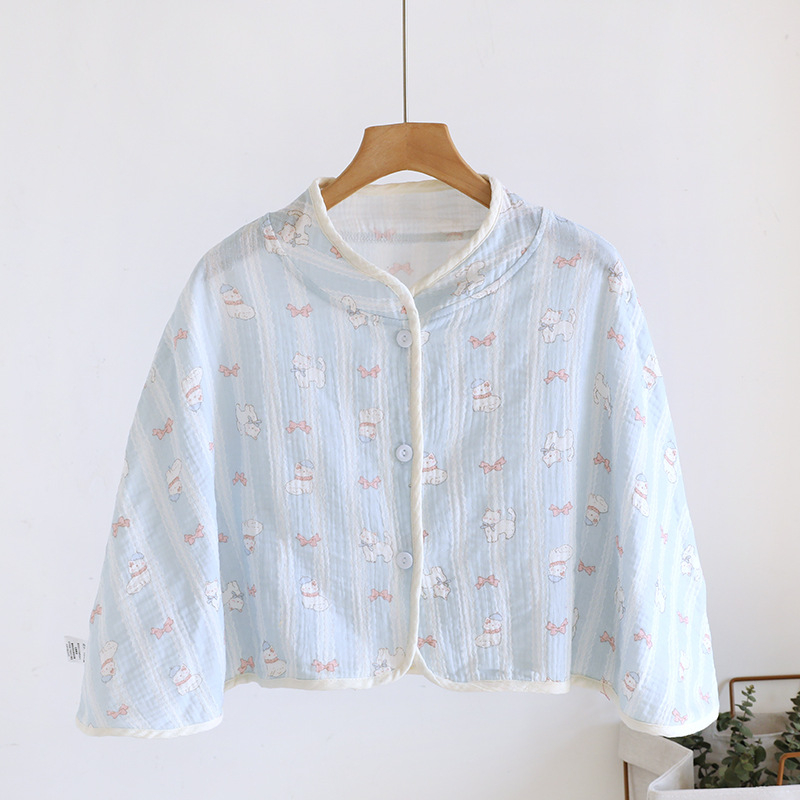 Ženski pončo za ramena od čiste pamucne gaze, ženska spavaća pidžama za proleće-leto-jesen, jednostavan stil, karikatura uzorak, održava toplinu