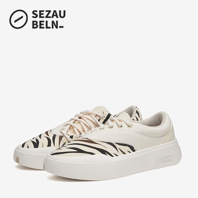 SEZAU-BELN sportiniai bateliai — apvali nosis, drobės viršus, žemas siluetas, klininis kulnas 3–5 cm, gumos padas