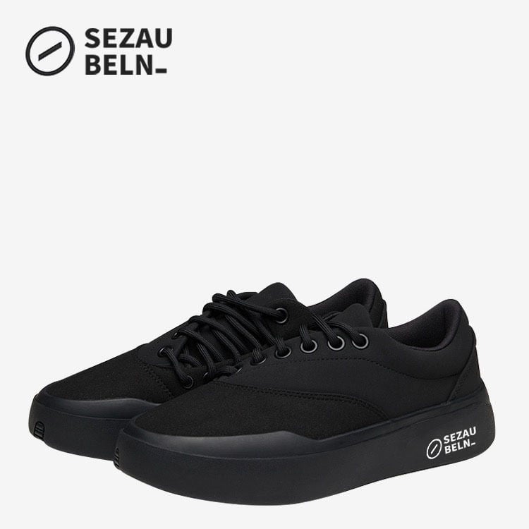 SEZAU-BELN sportiniai bateliai — apvali nosis, drobės viršus, žemas siluetas, klininis kulnas 3–5 cm, gumos padas