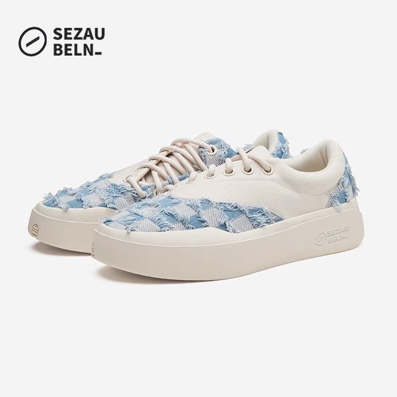 SEZAU-BELN sportiniai bateliai — apvali nosis, drobės viršus, žemas siluetas, klininis kulnas 3–5 cm, gumos padas