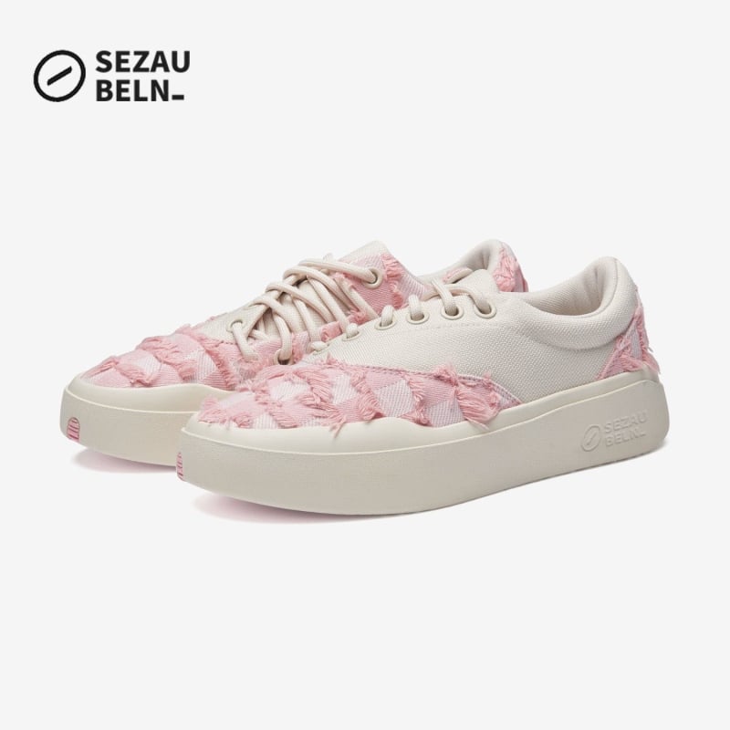 SEZAU-BELN sportiniai bateliai — apvali nosis, drobės viršus, žemas siluetas, klininis kulnas 3–5 cm, gumos padas