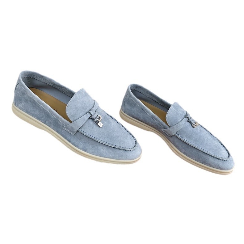 Unisex suede loaferiai, slip-on, apvali nosis, avies odos viršus, gumos padas