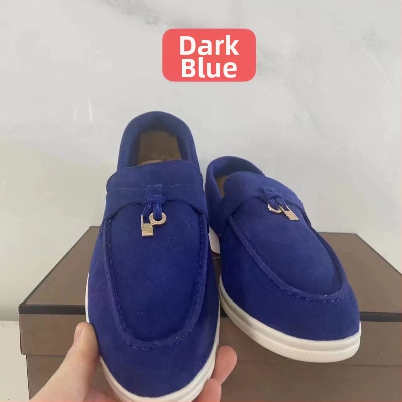 Unisex suede loaferiai, slip-on, apvali nosis, avies odos viršus, gumos padas