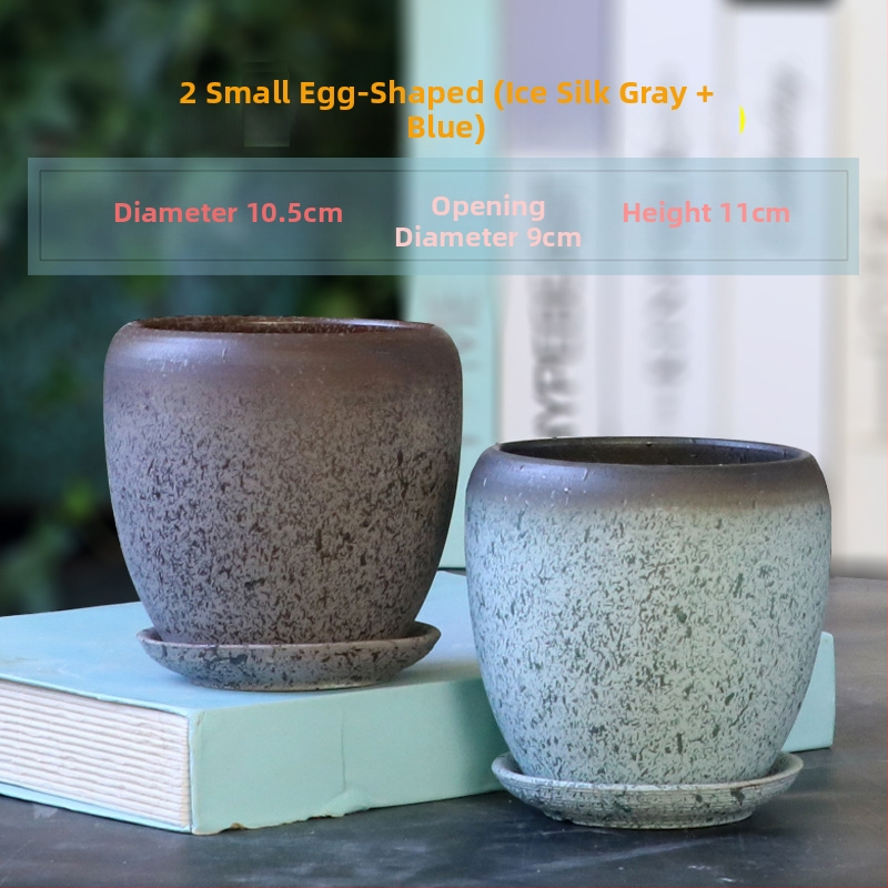 Keramikas puķu pods ar paliktni, olu formā, vienkāršs stils, stāvošs uz grīdas, piemērots mājas un dārza audzēšanai
