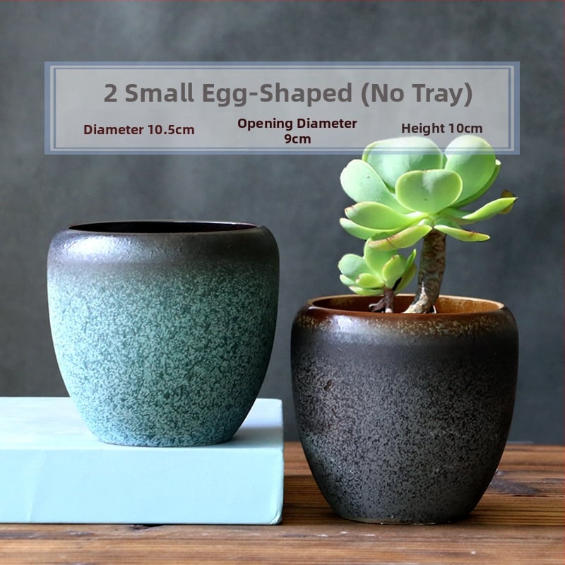 Keramikas puķu pods ar paliktni, olu formā, vienkāršs stils, stāvošs uz grīdas, piemērots mājas un dārza audzēšanai