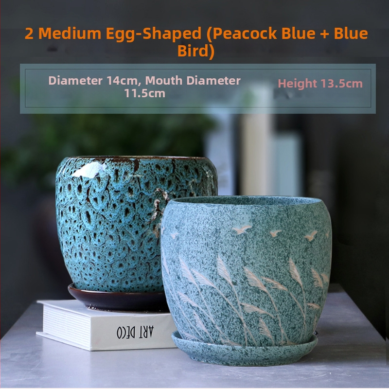 Keramikas puķu pods ar paliktni, olu formā, vienkāršs stils, stāvošs uz grīdas, piemērots mājas un dārza audzēšanai