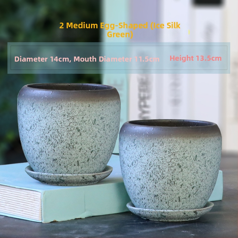 Keramikas puķu pods ar paliktni, olu formā, vienkāršs stils, stāvošs uz grīdas, piemērots mājas un dārza audzēšanai