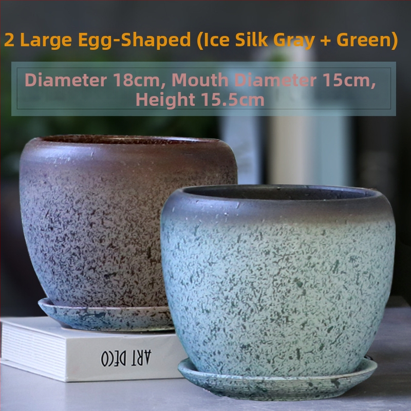 Keramikas puķu pods ar paliktni, olu formā, vienkāršs stils, stāvošs uz grīdas, piemērots mājas un dārza audzēšanai