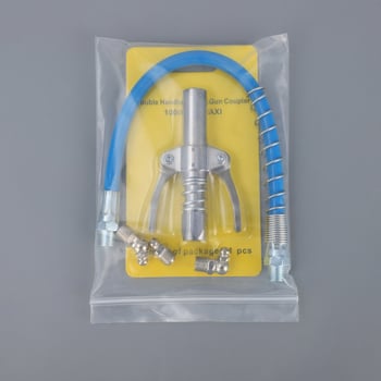 Tepalų jungčių rinkinys su dviejų rankenų užrakinimu, aukšto slėgio, savarankiškai užrakinamas plokščio galvutės tepalų jungtis — Medžiaga: lydinys; Darbinis slėgis: kreipkitės į klientų aptarnavimą; Panaudojimas: tepalų pistolei; Maitinimas: rankinis