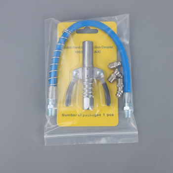 Tepalų jungčių rinkinys su dviejų rankenų užrakinimu, aukšto slėgio, savarankiškai užrakinamas plokščio galvutės tepalų jungtis — Medžiaga: lydinys; Darbinis slėgis: kreipkitės į klientų aptarnavimą; Panaudojimas: tepalų pistolei; Maitinimas: rankinis