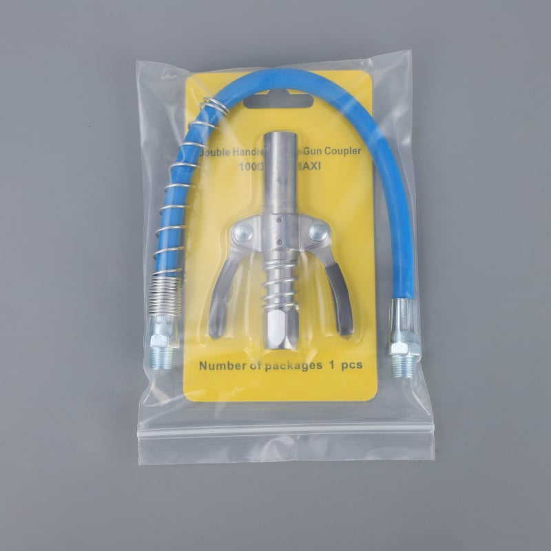 Tepalų jungčių rinkinys su dviejų rankenų užrakinimu, aukšto slėgio, savarankiškai užrakinamas plokščio galvutės tepalų jungtis — Medžiaga: lydinys; Darbinis slėgis: kreipkitės į klientų aptarnavimą; Panaudojimas: tepalų pistolei; Maitinimas: rankinis