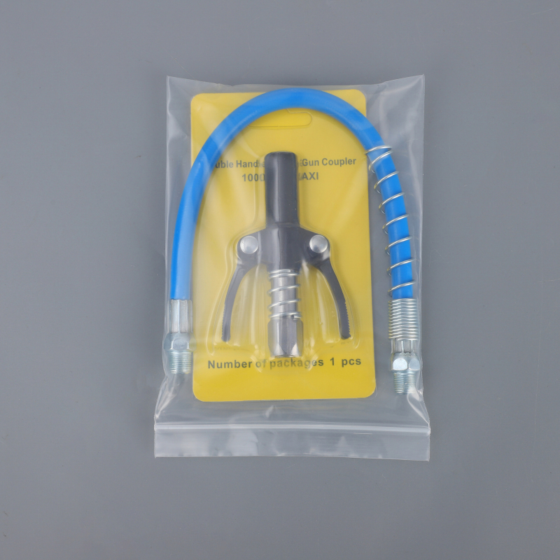 Tepalų jungčių rinkinys su dviejų rankenų užrakinimu, aukšto slėgio, savarankiškai užrakinamas plokščio galvutės tepalų jungtis — Medžiaga: lydinys; Darbinis slėgis: kreipkitės į klientų aptarnavimą; Panaudojimas: tepalų pistolei; Maitinimas: rankinis