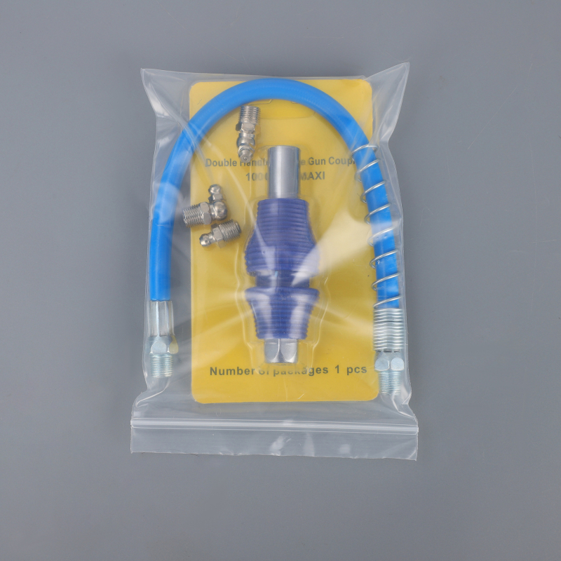 Tepalų jungčių rinkinys su dviejų rankenų užrakinimu, aukšto slėgio, savarankiškai užrakinamas plokščio galvutės tepalų jungtis — Medžiaga: lydinys; Darbinis slėgis: kreipkitės į klientų aptarnavimą; Panaudojimas: tepalų pistolei; Maitinimas: rankinis