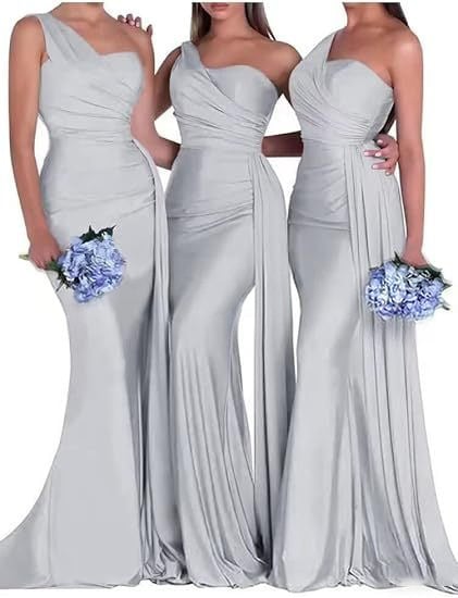 Формална вечерна рокля, едно рамо, тясна кройка, силует русалка, дълга рокля с висока талия